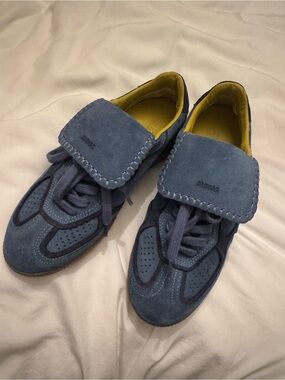 ALOHAS Blue Suede Sneakers with Yellow Lining